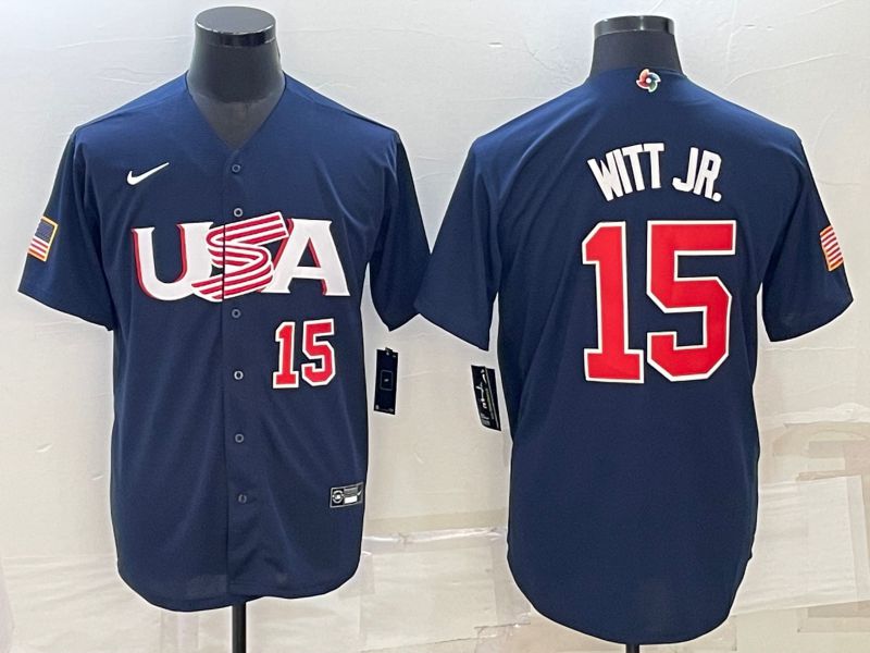 Men 2023 World Cub USA #15 Witt jr Blue Nike MLB Jersey
